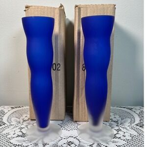 Cobalt Blue Frosted Glass Bud Vases PAIR Gorgeous Designs China Modern Decor